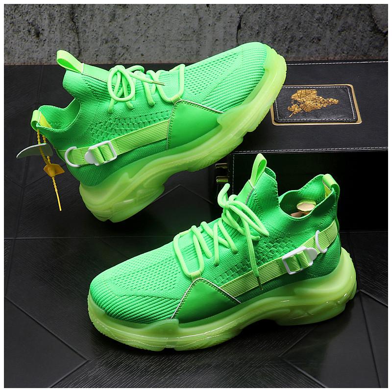 Autumn Men Sneakers Casual Fashion Breathable Increased Internal Platform Shoes Elastic Force Knit Street Trend Cool Board Shoes