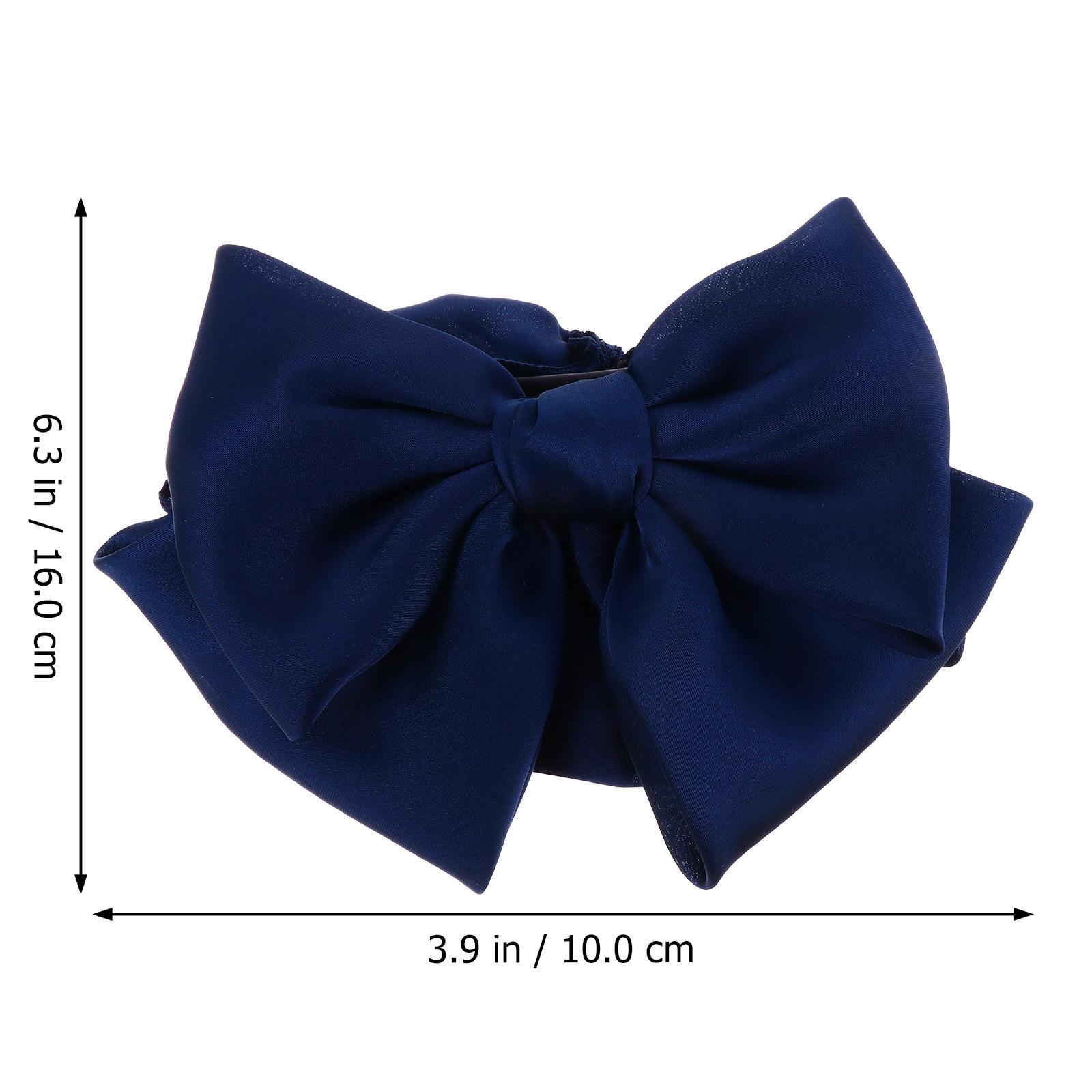 Large Bow Hairnet Barrette for Women Elegant Bun Cover Hair Clip with Net Design Sweet Fashionable Office Uniform Formal Dress тёмно-синий