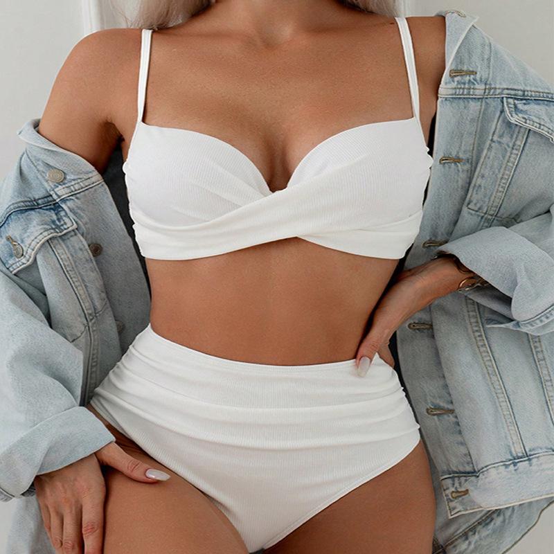 

New solid color sexy bikini split swimsuit women s bikini beach hot spring swimsuit S белый