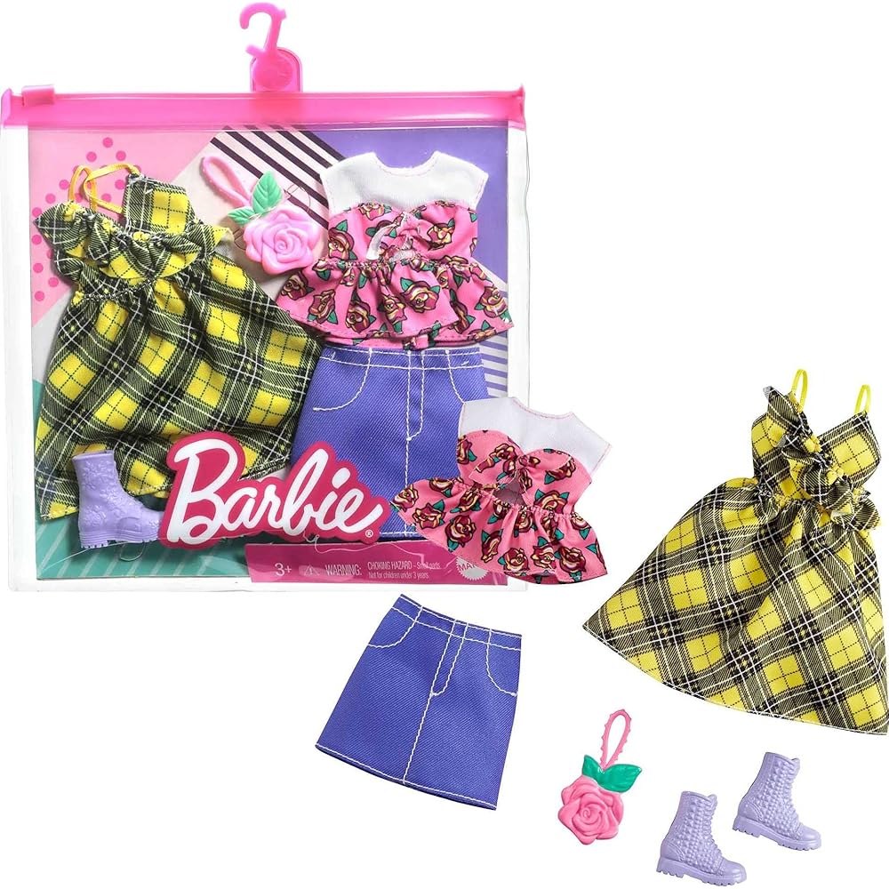 Barbie Fashion 2-Pack Rose & Yellow Dress Set with Accessories and Storage Case for Dress-Up Dolls Ages 3+