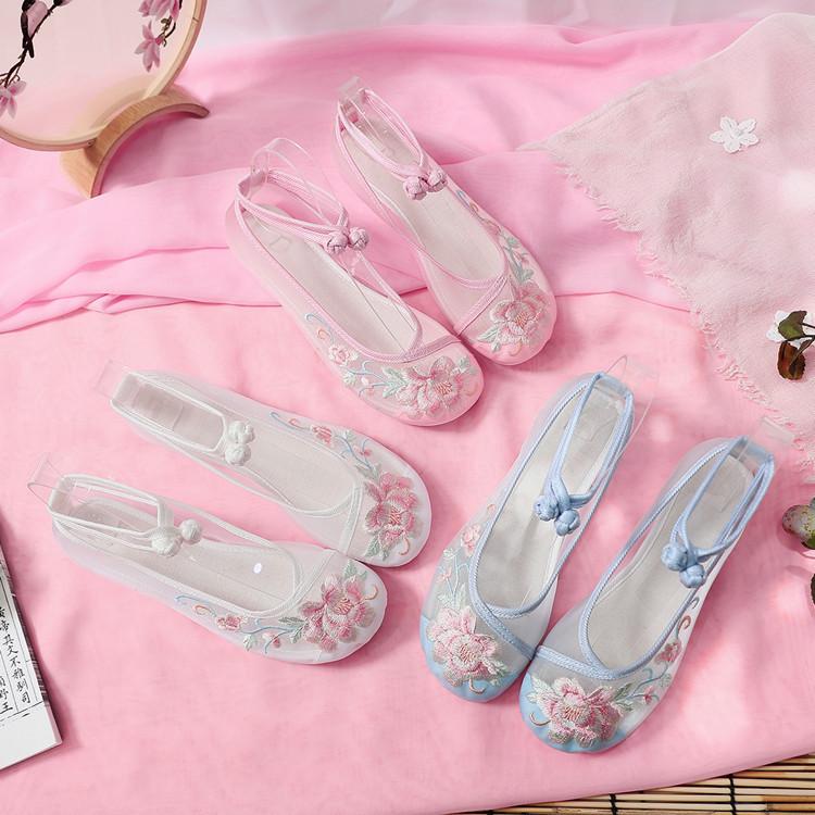 Fashion Oriental Ethereal Sheer - Mesh Embroidered Wedges | Hanfu - Friendly Romantic Ancient - Style Shoes
