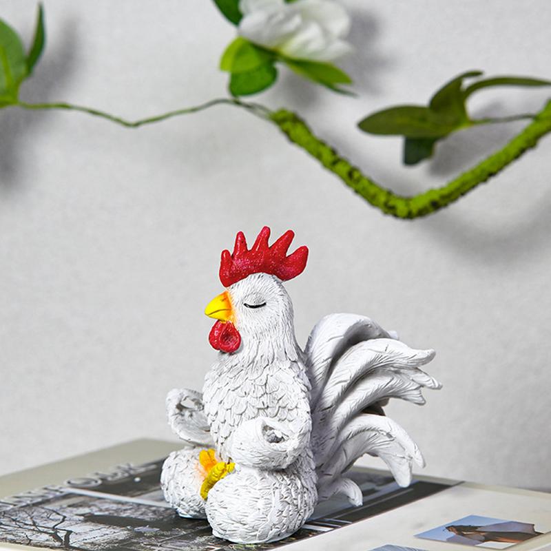 Meditation Rooster Statue Yard Art Sculpture Desktop Ornament Creative Rooster Decorative Figurine Rooster Poultry Chicken Model