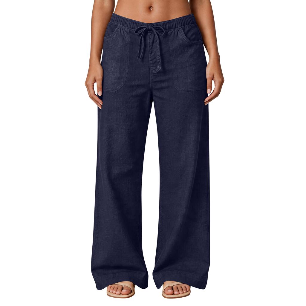 Women's Loose-fitting Wide-leg Pants, Casual Loose-fitting Pants, High-elastic Waistband, Long Pants With Pockets