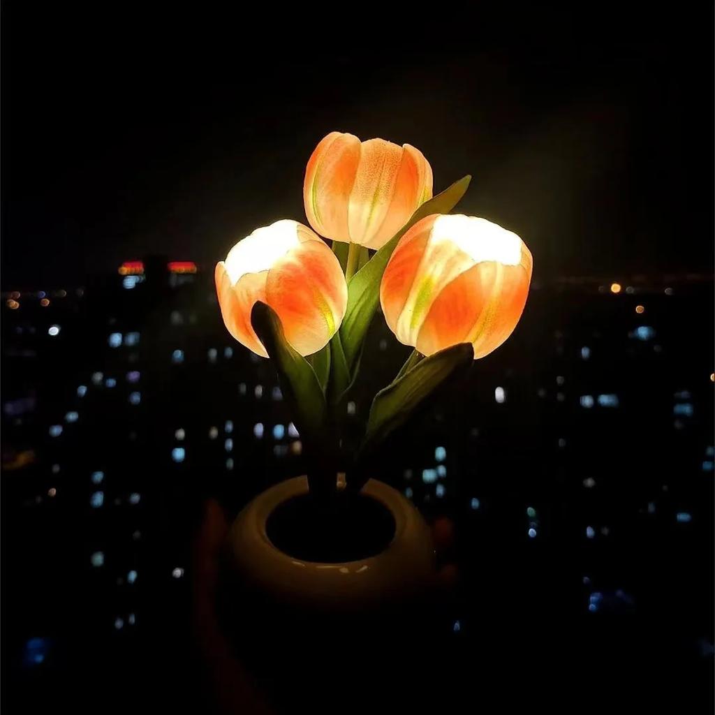 LED Tulip Night Light, a decorative bedside lamp for dormitories, a sleep light, a simulated flower ambient light, gift
