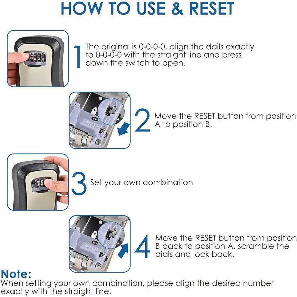 4 Digit Key Safe Lock Box Combination Wall Mount Security Storage Case Organizer
