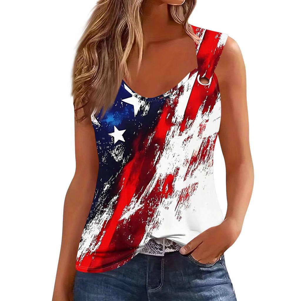 Womens Tank Top V Neck Basic Printed Casual Flowy Sleeveless Deep Side Cut Tops For Women
