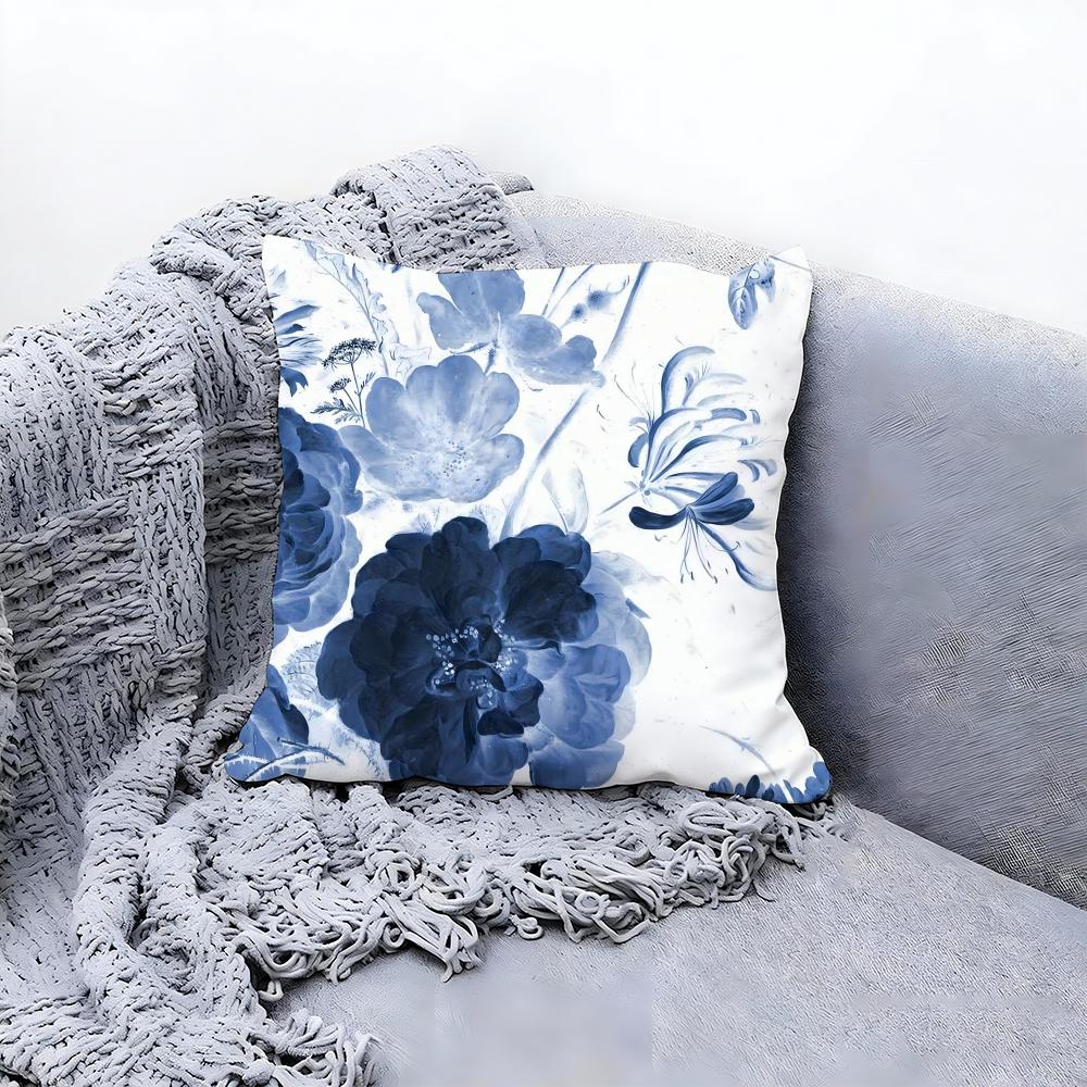 Painted Blue Print Creative Cushion Cover Premium Comfort Reversible Pillow Cove -Two in One Design for Any Room & Car Interior