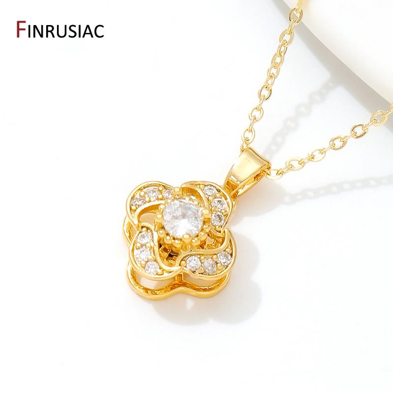 

New Fashion Zircon Flower Shape Pendant Necklace 18K Gold Plated Brass Necklaces For Women Birthday Party Jewelry Gift