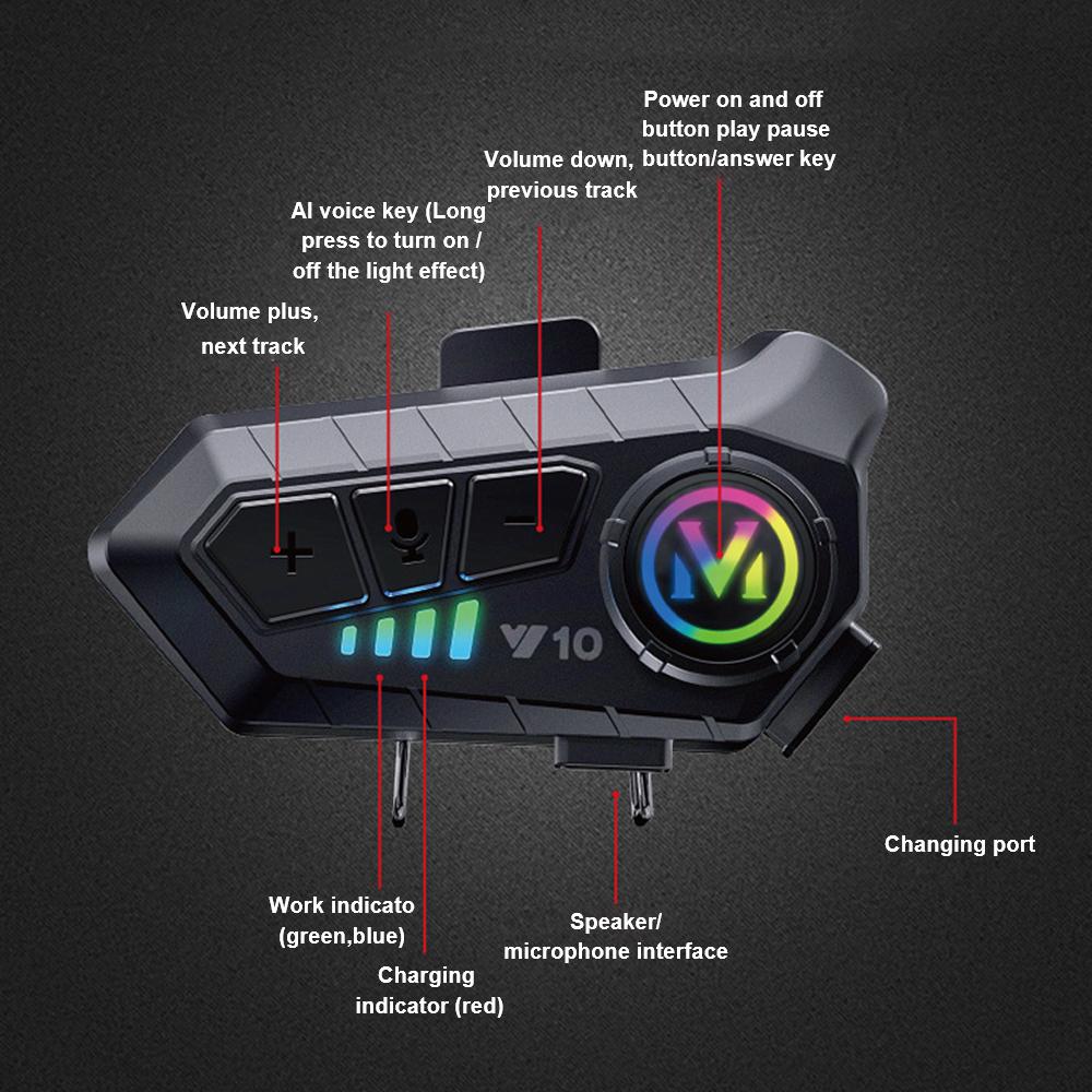 Wireless Earphone 1000mAh Hands-free Waterproof Earphone Music Player Speaker Intelligent Noise Reduction Helmet Headset BT 5.3