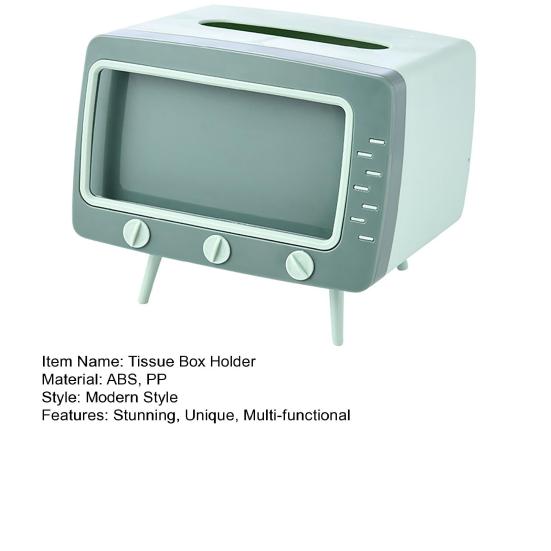 Tissue Box Holder Retro TV Shaped Tissue Case with Cell Phone Holder Multi-Functional Toilet Paper Napkin Dispenser for Room Bedroom Bathroom Dining