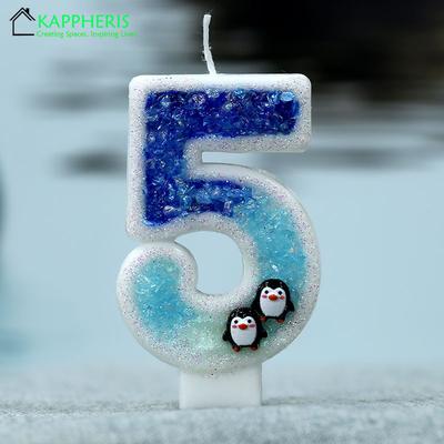 Pinguin Geburtstagskerze 1 Jahr für Jungen Geburtstagsparty Dekorationen Blauer Glitzer 0-9 Zahlen Geburtstagstortenaufsätze