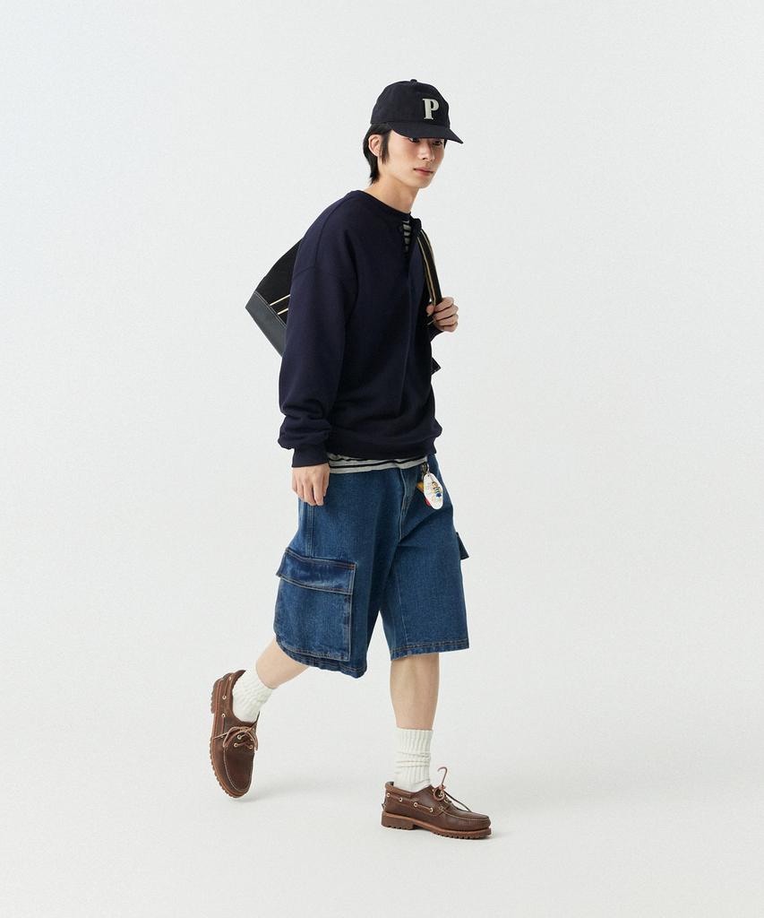 STENDS [M~4Xl] Henley Neck Semi-Oversized Sweatshirt_Navy