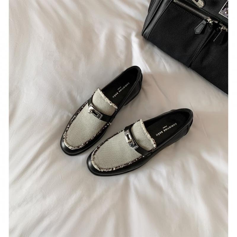 

Туфли с металлическим замком, кожаная окантовка бороды, подходящая по цвету, ленивые женские маленькие кожаные туфли 34 чёрный