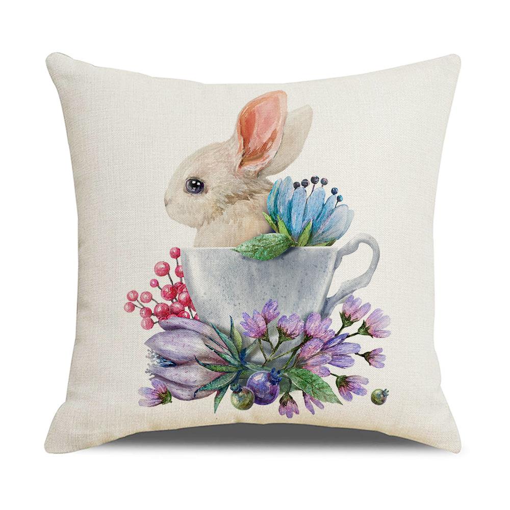 Cartoon Easter Pillowcase Linen Household Products Printed Pillowcase Rabbit Series Cushion