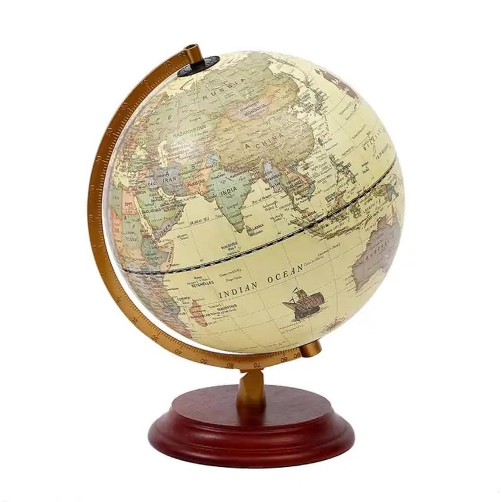 COMEMUGIYA Globe with English Available in Antique or Blue Ocean with Wooden Stylish Interior Educational Use for Kids and Geography Educational