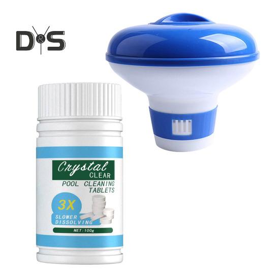 Pool Cleansing Tablets 100g Chlorinating Tablets with Floating Chlorine Dispenser Pool Cleansing Chlorine Tablets for All Swimming Pools