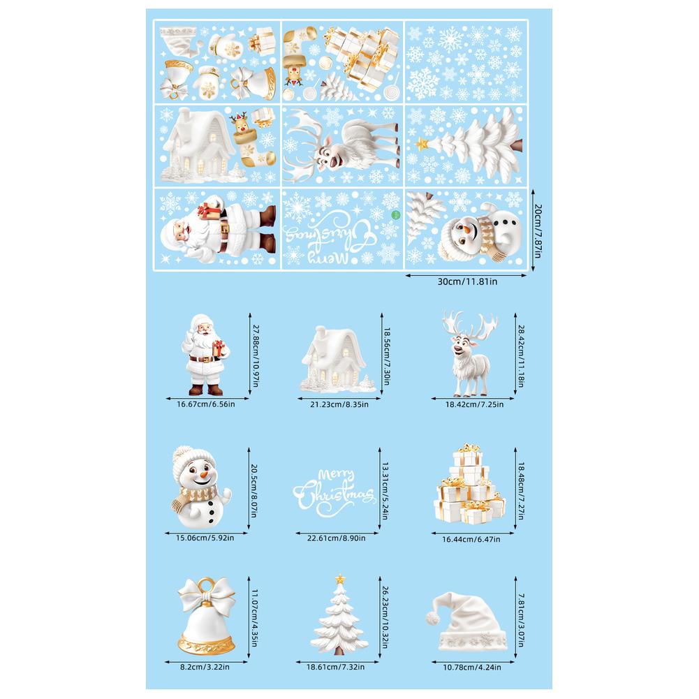 190PCS Christmas Window Clings, Reusable Double Sided Static Christmas Decor Decals, Snowflake Santa Reindeer Christmas Window Stickers For Holiday