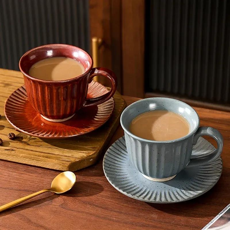 Retro Ceramic Coffee Cups And Plate Set Exquisite Office Breakfast Milk Mug Couple Tea Cup Tableware Luxurious Gift