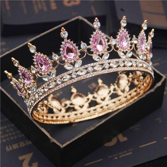 Bride Royal Purple Crystal Queen King Tiaras and Crowns Bridal Pageant Diadem Head Ornament Wedding Hair Jewelry Accessories