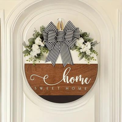 Wooden Welcome Sign Front Door Welcome Sign with Bow 12 Inches Diameter Round Sign for Home Front Porch Door Housewarming Gift