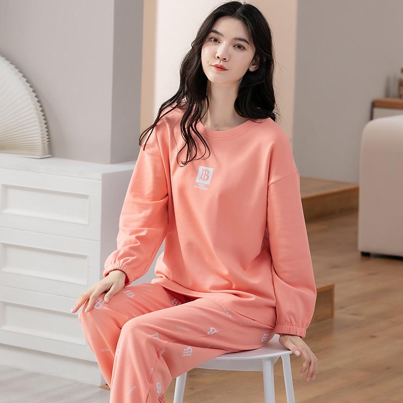 Aifen Teng Women's Pajamas Set: Pure Cotton, Long Sleeve, Long Pants, Casual Home Wear, Suitable for Spring, Autumn, and Winter.