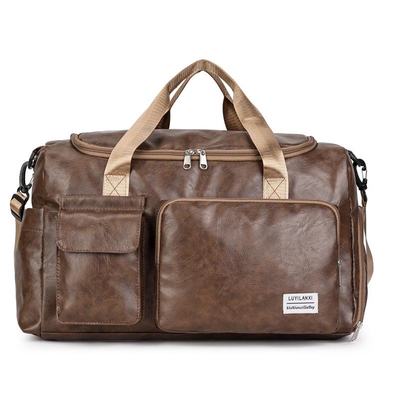 Unisex PU Leather Sports Bag with Wet/Dry Separation, Oxford Cloth, Shoulder Strap for Travel & Fitness