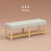 140 cm Shoe Bench Made of Solid Wood, Modern Hallway Bench with Upholstered Seat for Two People, Natural Wood and Cream White