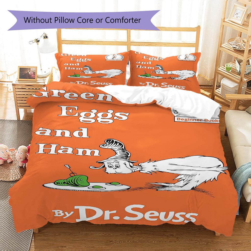 Green Eggs and Ham Pattern Bedding,Quilt Set Quilt Cover Pillowcase Home Birthday Gift (1 * duvet cover + 2 * pillowcase, without core)