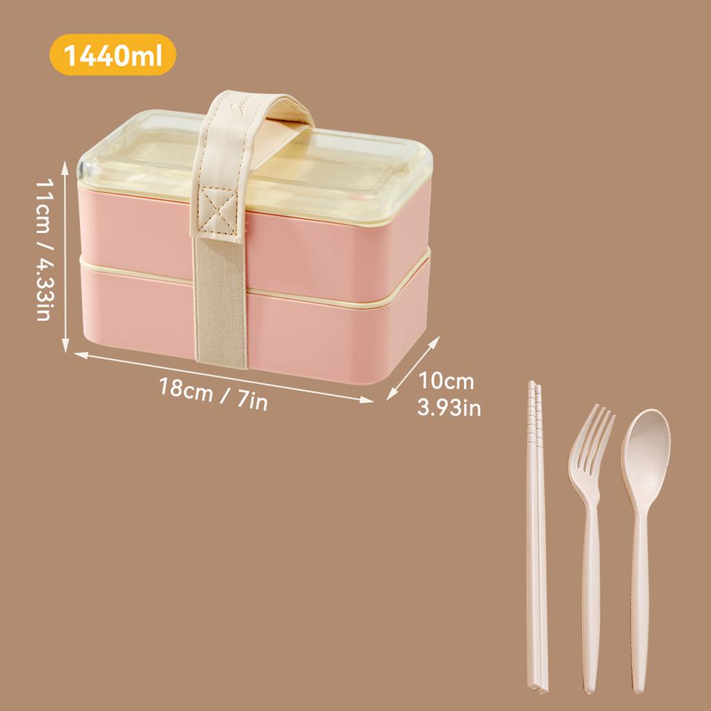 WORTHBUY Microwave Bento Box With Tableware Portable Double-layer Lunch Box Leak Proof Divided Food Containers For Student Kids