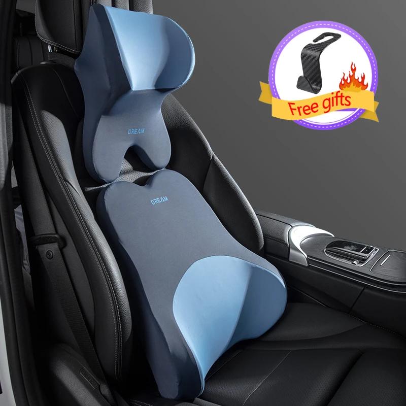 Car Headrest Waist Pillow 3D Memory Foam Seat Support for Home Office Neck Rest Breathable Car Back Lumbar Cushion Accessorries