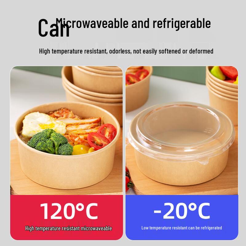 1100ml Extra Thick Kraft Paper Disposable Food Bowl with Anti-fog Lid