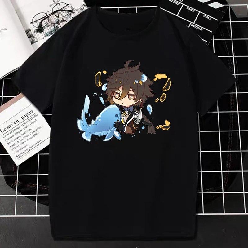Nuovo Gioco Genshin Impact T-Shirt Donna Unisex Kawaii Top Classici Giochi Personaggio Stampa Grafica Top Harajuku Cartone Animato Streetwear Maglietta