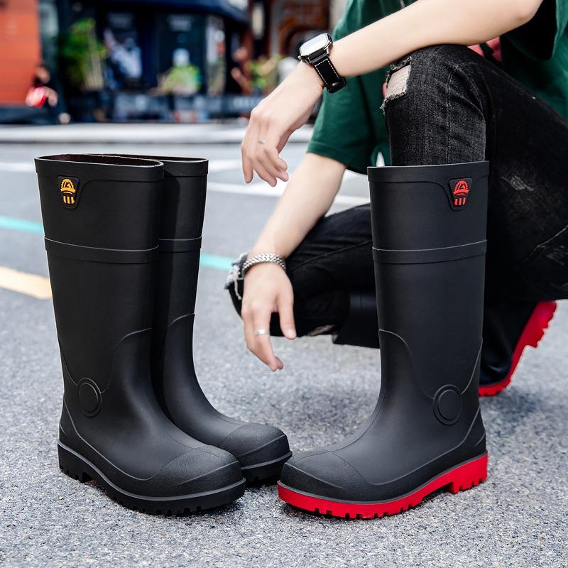 Kuangjia steel head steel sole anti-smashing rain shoes men's high water boots industrial water shoes labor insurance anti-skid construction site
