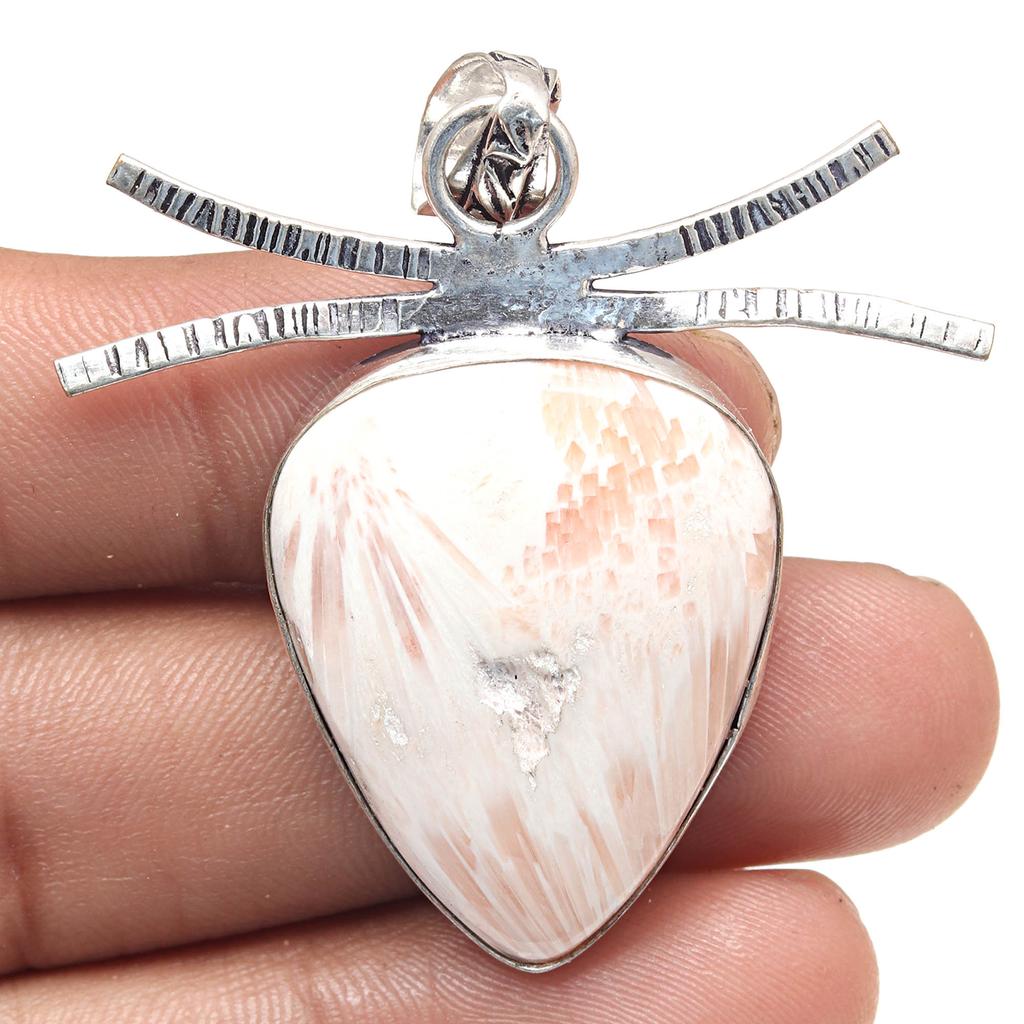 Pendant Scolecite Shell Gemstone Handmade Gift For Her Silver Jewelry 2"