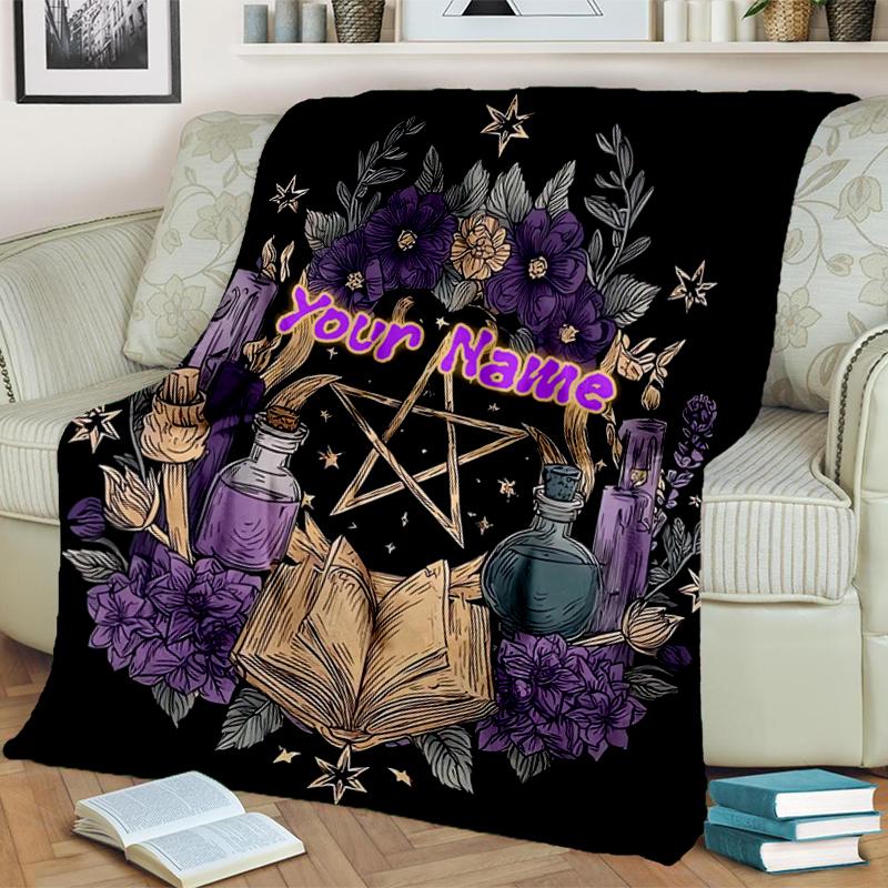 1PC Custom Name Witchcraft Spell Book blanket versatile,all-season throw suitable for the living room,bedroom,camping,travel,and gift