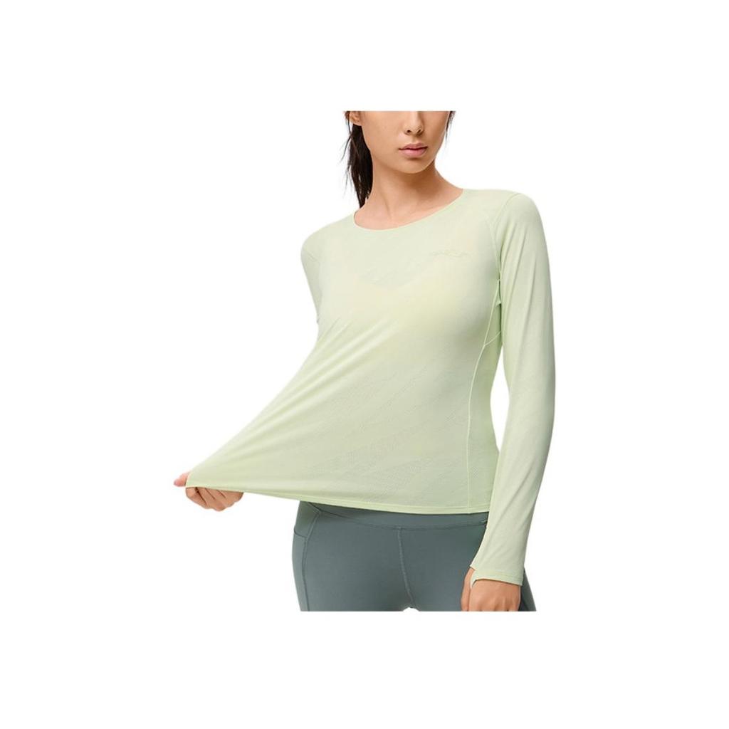 SAUCONY Solid Color Round Neck Pullover Long Sleeve T-Shirt Women Tops Milk-Yellow Green SC1249004C-GE04