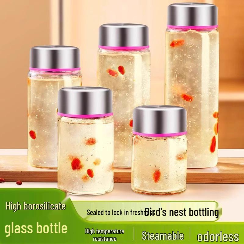 Żaroodporny szklany słoik z uszczelką i pokrywką ze stali nierdzewnej do gniazd ptasich spożywczych i leków