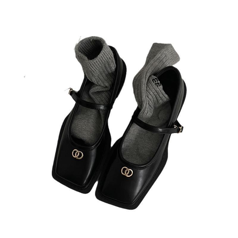 French retro shallow mouth square head Mary Jane small leather shoes women's shoes 2025 new high-end casual flat shoes