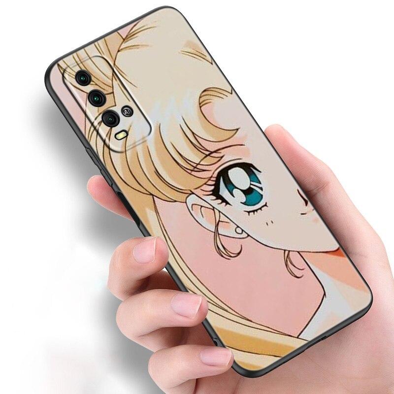 Japan Anime Moon Cartoon Cat Silicone Phone Case For Xiaomi Redmi Note 11 10 9 8 Pro 11T 10T 10S 9S 8T 9 9A 9C 9T Black Cover