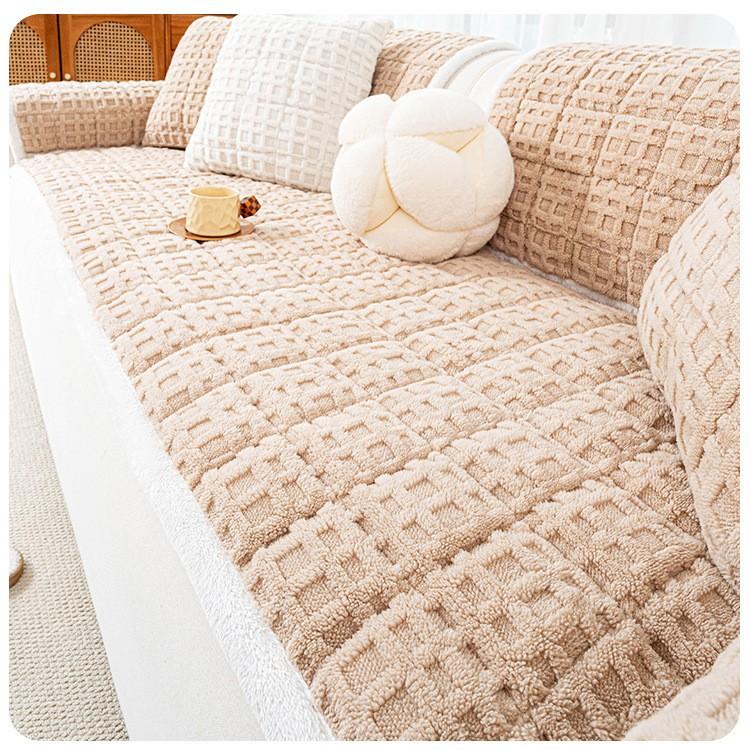 Autumn and Winter Plush Sofa Cover Jacquard Anti Slip Thick Warm Solid Color Simple and Comfortable Skin Friendly Sofa Cushion