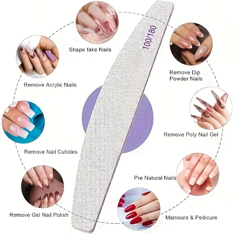 2/5/10/20pcs 100/180 Grits Nail Files and Buffers Professional Double Sided Emery Boards Manicure Tool for Acrylic Nails