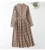 2026 Spring Retro Floral Midi Dress with Ruffle Collar and Tie Waist