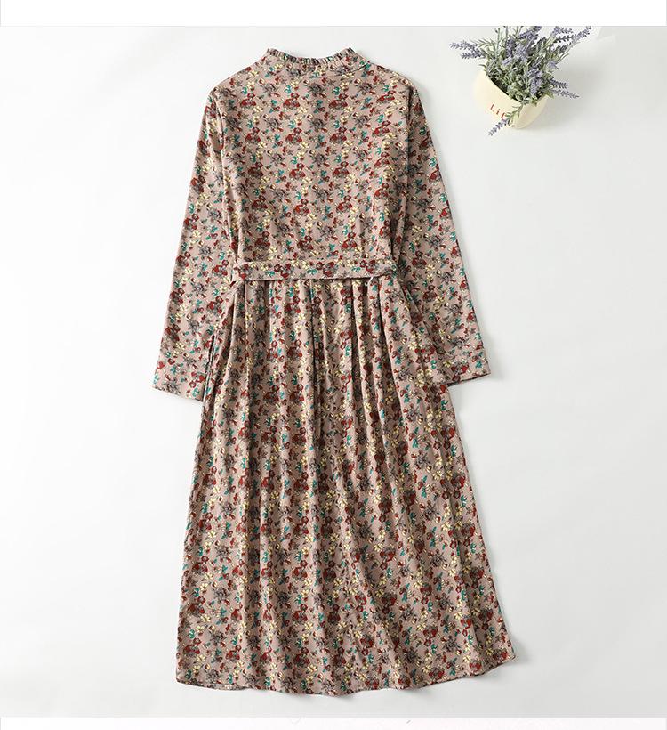 2026 Spring Retro Floral Midi Dress with Ruffle Collar and Tie Waist