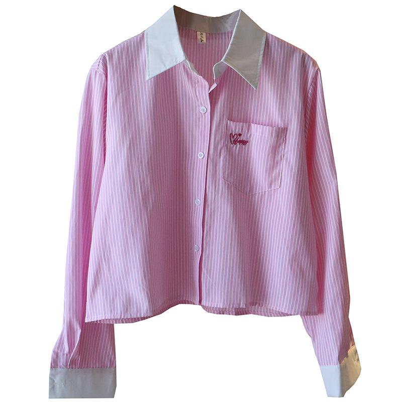 Korean Style Striped Embroidered Loose Long-Sleeve Women's Shirt - Hot Spring 2025 Trend