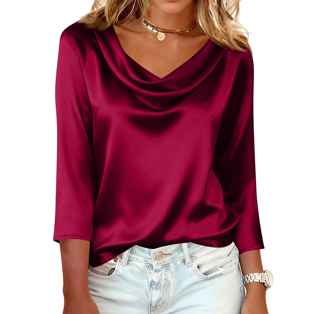 Bluse Für Damen Festlich 3/4 Langarm Hemden Business Casual Outfit Oberteile