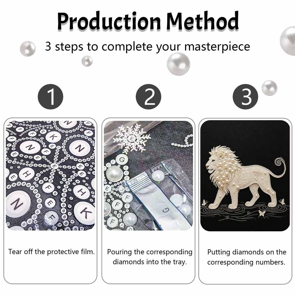 DIY Pearl Embroidery Diamond Painting Kit Majestic Lion Sparkling Beads Art Craft Handmade Decoration Gift for Home