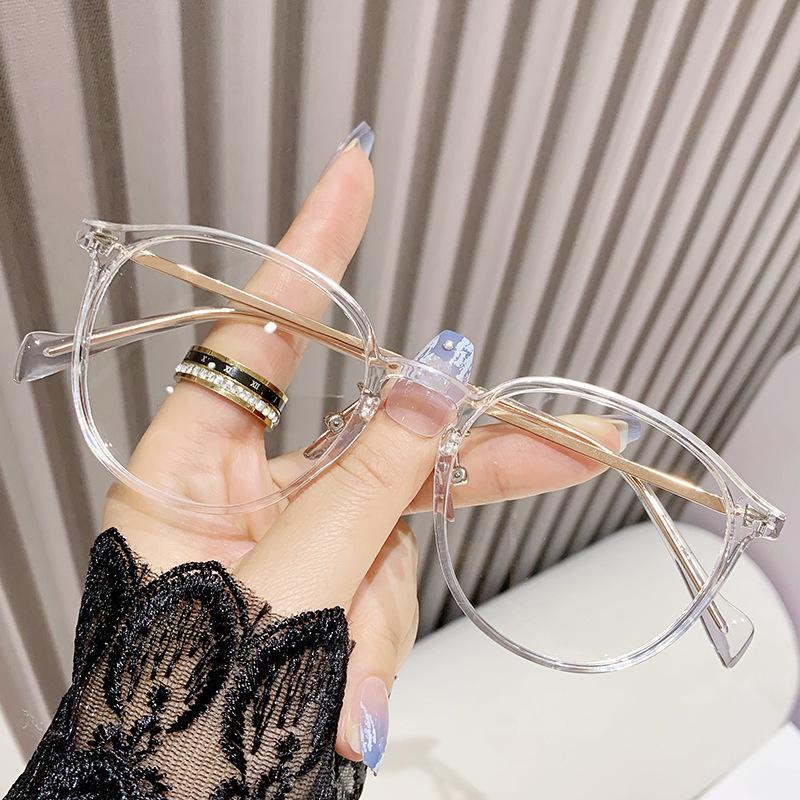 Kuaishou Anti-Blue Light Glasses - Stylish Round Frame Metal Temple Flat Lenses for Students and Trendsetters