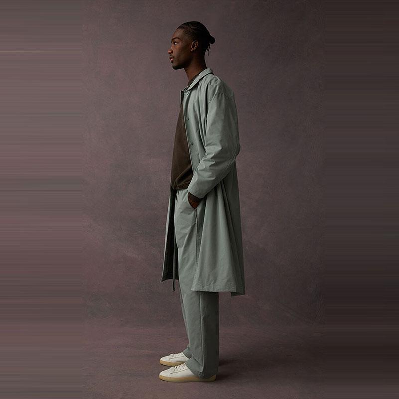 Fear Of God Essentials Drop 2 SS23 Long Coat Sycamore Solid Color Button Long American Heavyweight Trench Coat Unisex Coats Fog-Blue FOG-SS23-348