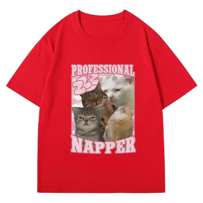 Professional Napper Funny Cat Meme Tshir Women Casual Tshirt Vintage Fashion Aesthetic T Shirts Streetwear Graphic T Shirts YK