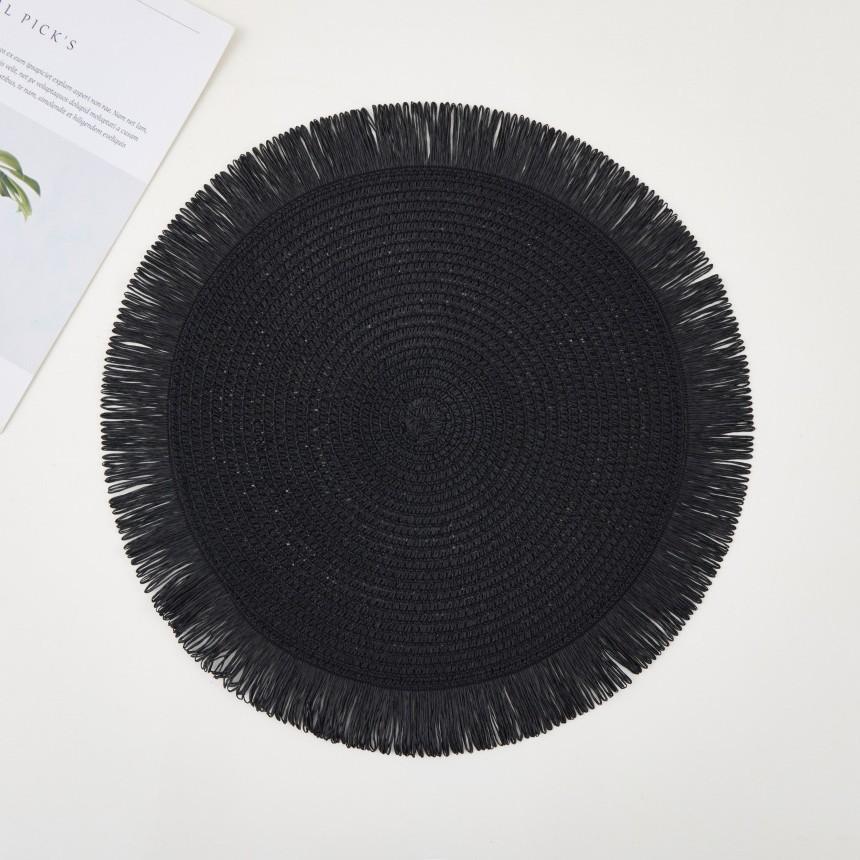 

1 шт. круглый льняной однотонный коврик для обеденного стола в модном стиле в западном стиле, подставки для чашек и столовых приборов, украшение стола чёрный
